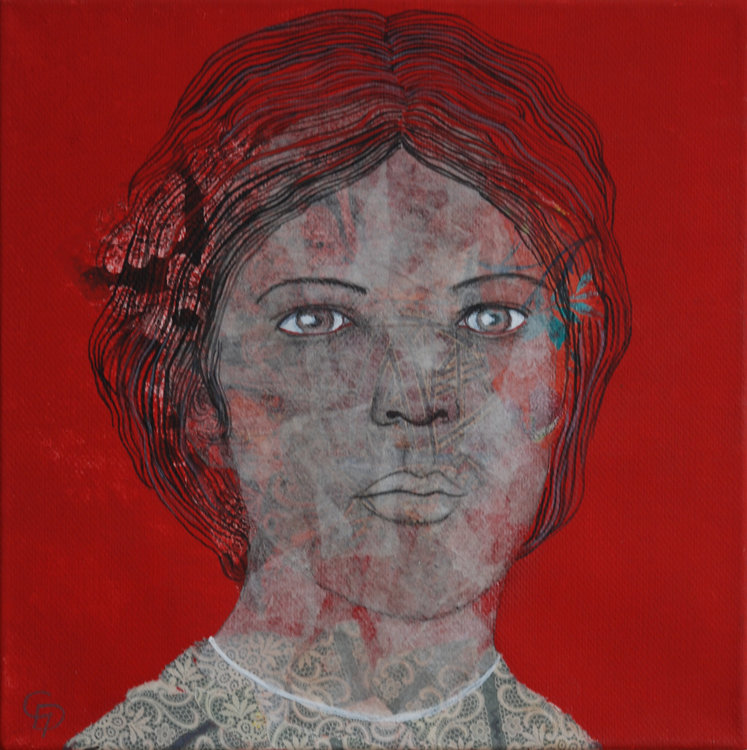 Portrait Rouge Red Portrait Rotes Portrat By Cecile Duchene Malissin 18 Painting Acrylic Graphite On Canvas Singulart