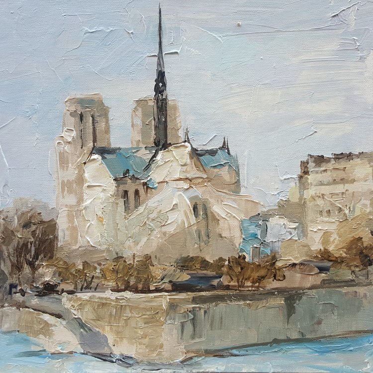 Vue De Notre Dame De Olga Novokhatska 2018 Peinture Acrylique