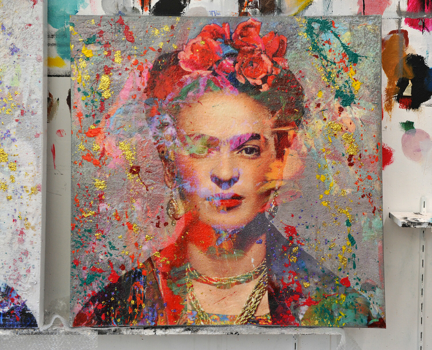 Frida Kahlo von Karin Vermeer (2019): Malerei Acryl, Collage auf Leinen