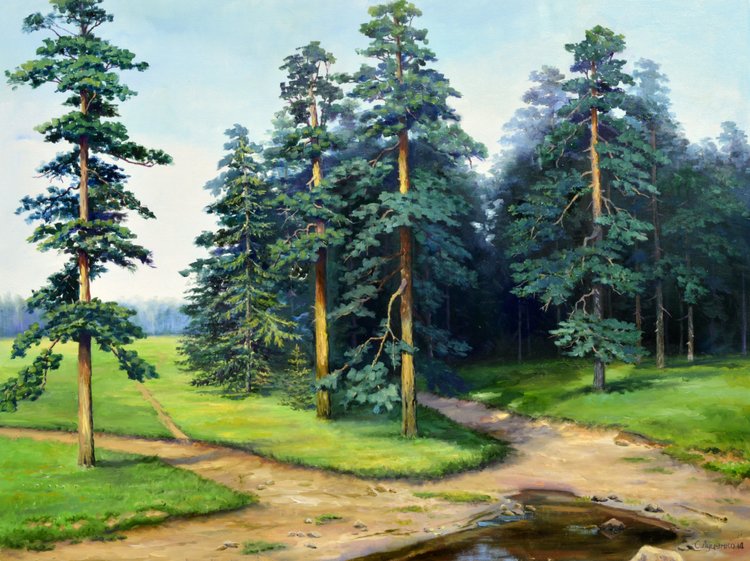 Pine trees by Sergey Lutsenko (2014) Painting Oil on Canvas SINGULART