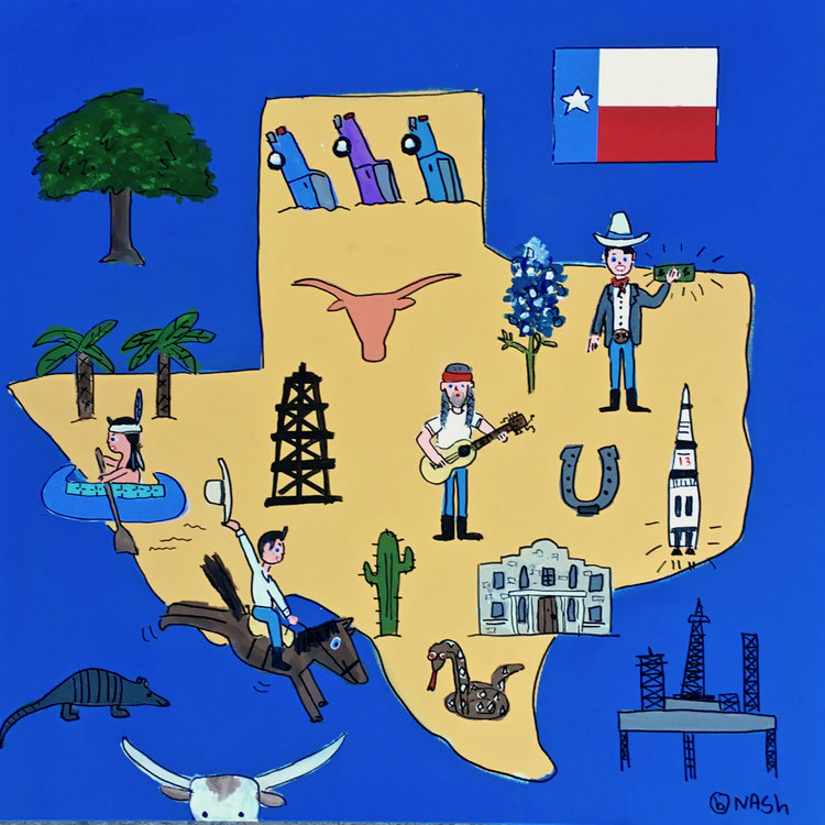 Map of Texas by Brian Nash (2017) Painting Acrylic on Canvas SINGULART