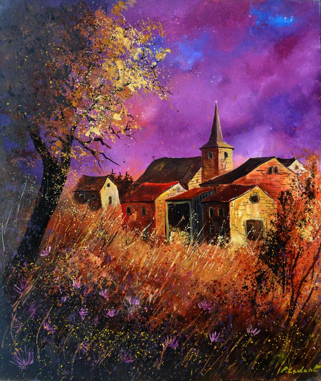 Purple Sky And Old Village By Pol Ledent 18 Painting Oil On Canvas Singulart