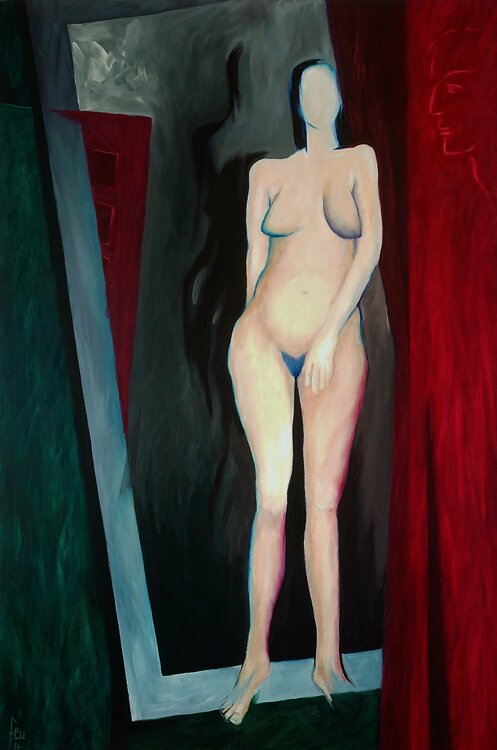 Akt aus dem Spiegel steigend by Klaus Feuchtinger (2014) Painting Oil on Canvas
