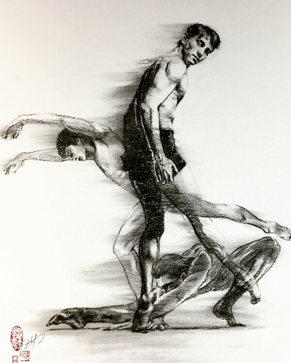 Dancer #61 by Y (2018) : Drawing Charcoal on Paper SINGULART