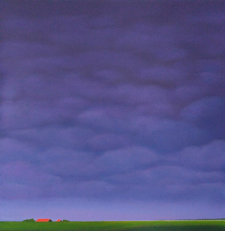 Red Roofs Purple Sky October By Nelly Van Nieuwenhuijzen 19 Painting Acrylic On Canvas Singulart