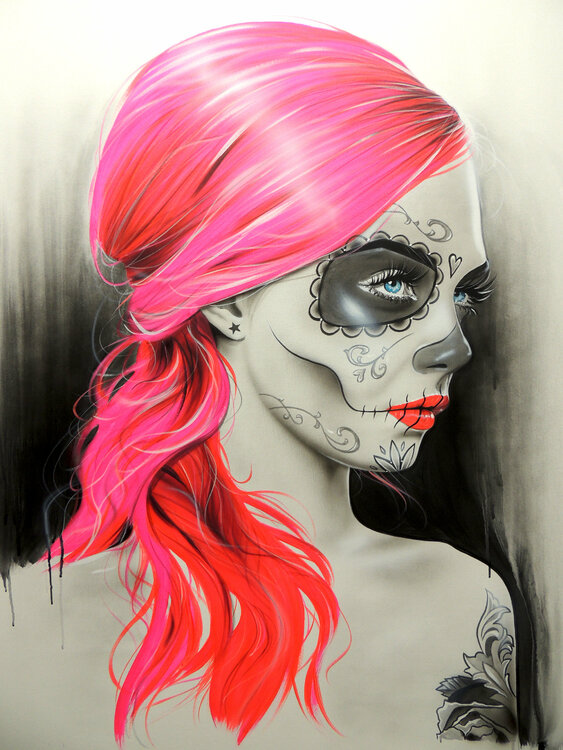 De Rerum Natura Ii Tattooed Woman Portrait With Sugar Skull By
