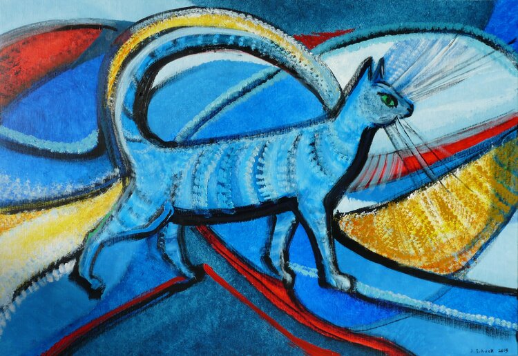 Grand Chat Bleu By Juliane Schack 19 Painting Acrylic On Canvas Singulart