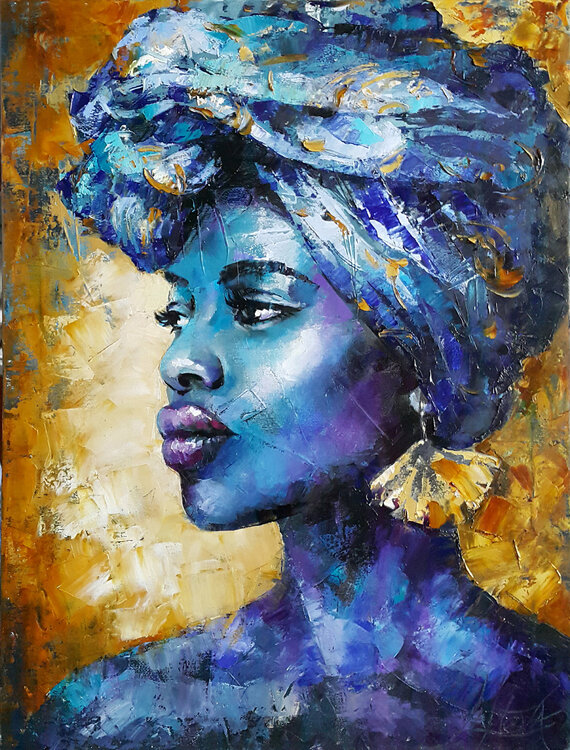 Blue Gold - portrait black girl by Viktoria Lapteva (2019) : Painting ...