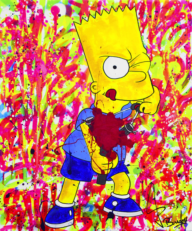 Bart Simpson By Vincent Bardou 2018 Painting Acrylic Graffiti On Canvas Sin...