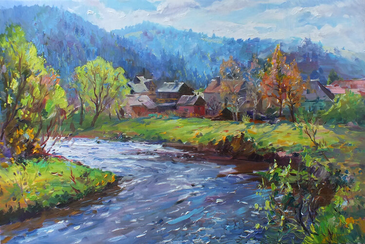 Mountain River By Artem Brazhnik (2017) : Painting Oil On Canvas 