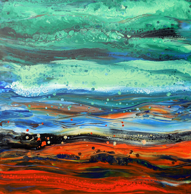 Abstract landscape, modern abstract painting art by Areti Ampi (12) :  Painting Acrylic, Lacquer on Canvas - SINGULART