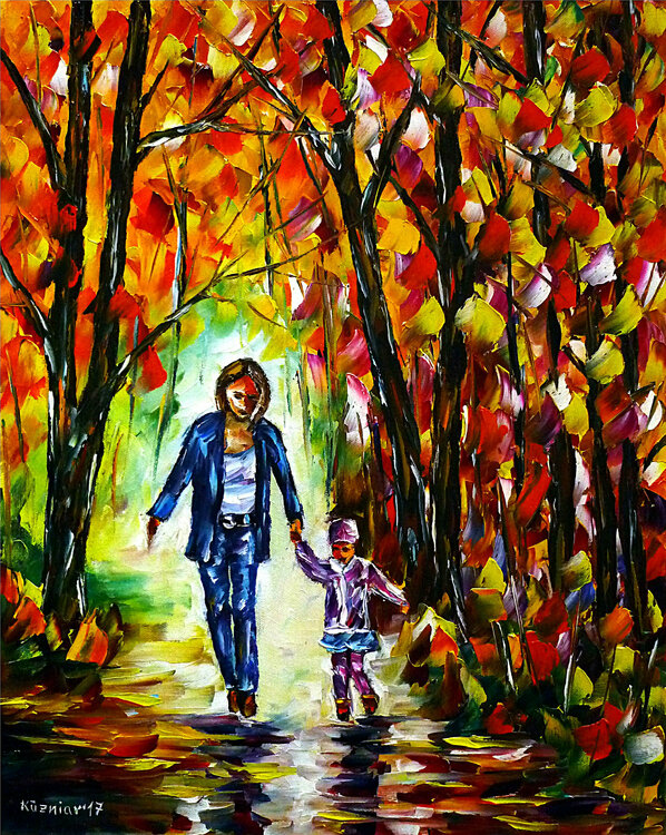 Mutter Mit Tochter Im Herbstwald By Mirek Kuzniar 17 Painting Oil On Canvas Singulart