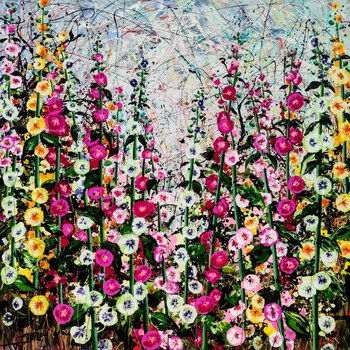 Wild Hollyhocks - Large Painting Angie Wright