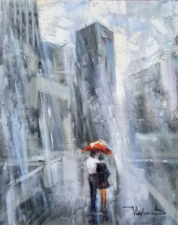 Couples Under Rain By Vladimir Demidovich 19 Painting Oil On Canvas Singulart