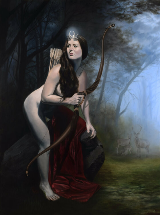 Diana, Goddess of the Hunt von Eric Armusik (2019) Malerei Öl auf Holz