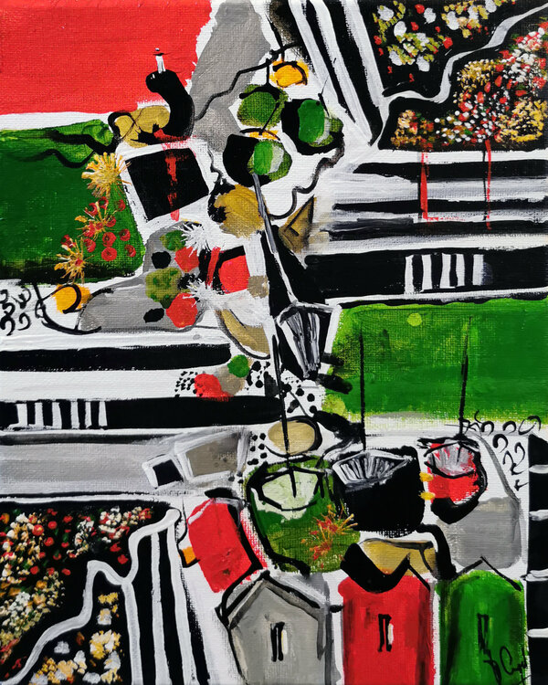 Vert Marine Marine en rouge et vert au phare blanc von Muriel Cayet (2022): Malerei  Acryl auf Leinwand - SINGULART