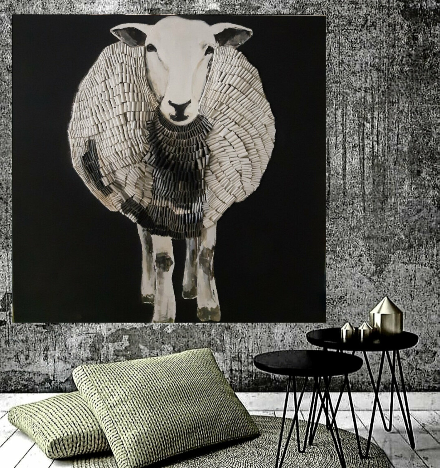 Schaf "Lotta" von Martina Hamrik (2021): Malerei Acryl, Collage auf
