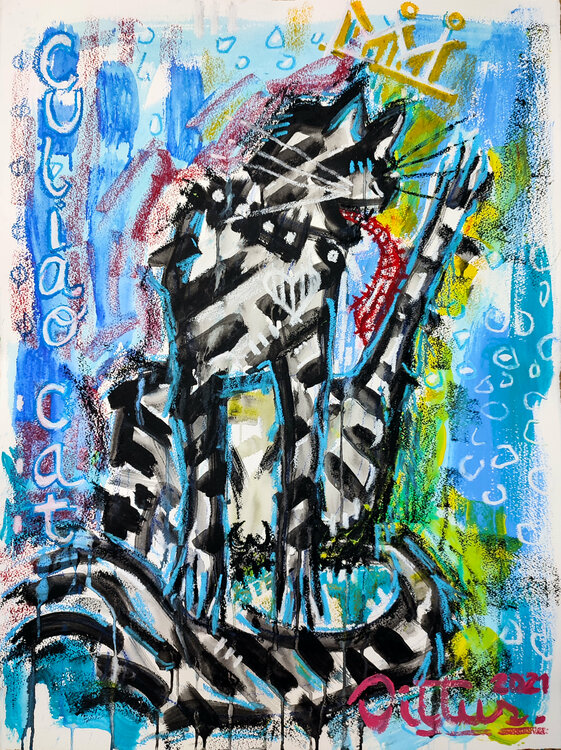 Culiao cat (gato culiado) by Christian Dittus (2021) : Work on Paper  Acrylic, Oil Pastel on Paper - SINGULART