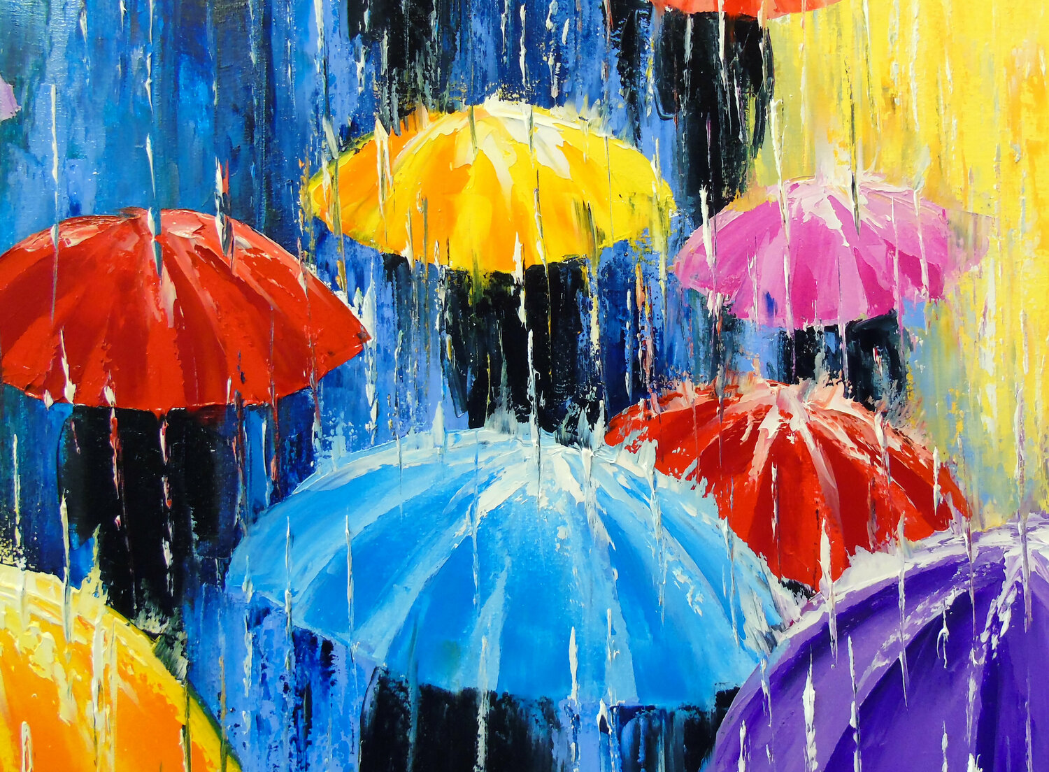 Rain In Colorful Umbrellas By Olha Darchuk (2021) : Painting Oil On 