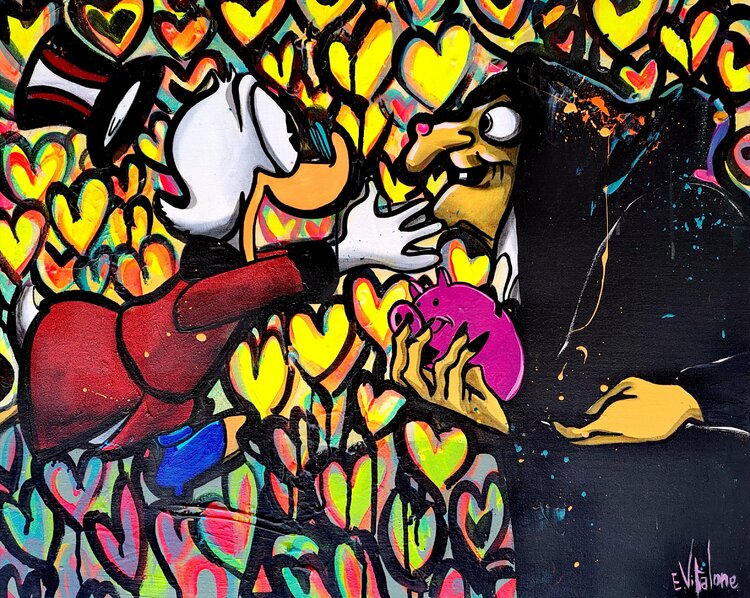 La Tentation De Picsou By Eddy Vitalone Painting Acrylic Felt On Canvas Singulart