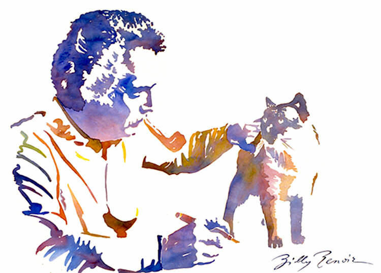 Georges Brassens Et Son Chat C By Billy Renoir 1975 Work On Paper Watercolor On Paper Singulart