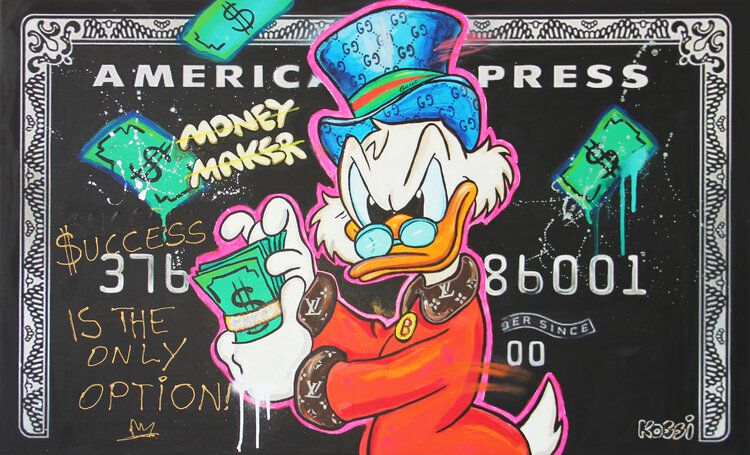 Scrooge Money Maker Amex by Kristin Kossi (2021) : Painting Acrylic,  Colored Pencil on Canvas - SINGULART