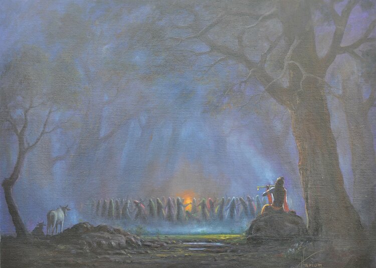 Maharaas - The Night of Sharad Purnima by Hariom Singh (2020) : Painting  Oil on Canvas - SINGULART