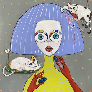 Girl with her cats Ta Byrne