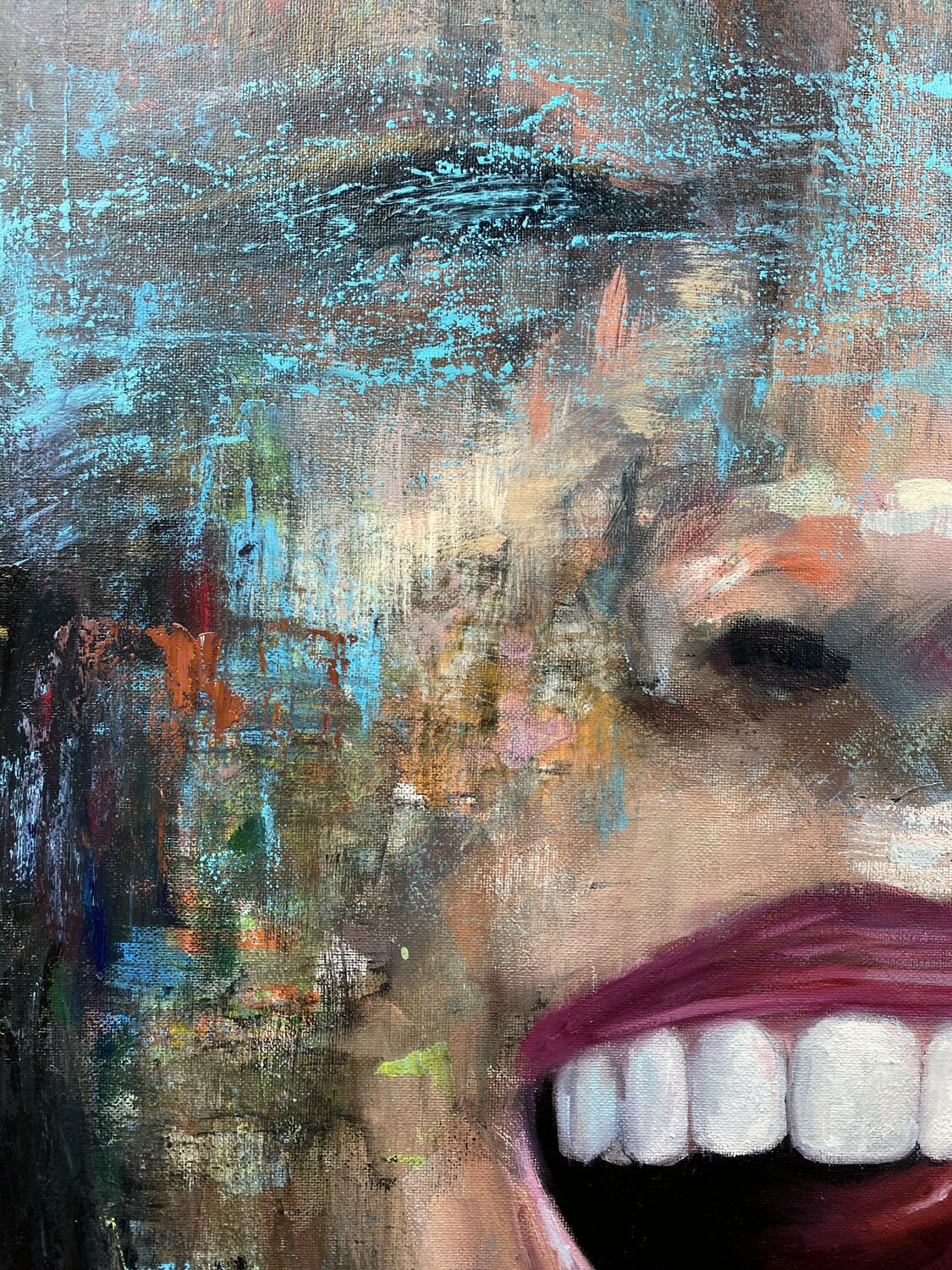 Abstract woman smile oil acrylic portrait painting exclusive Original