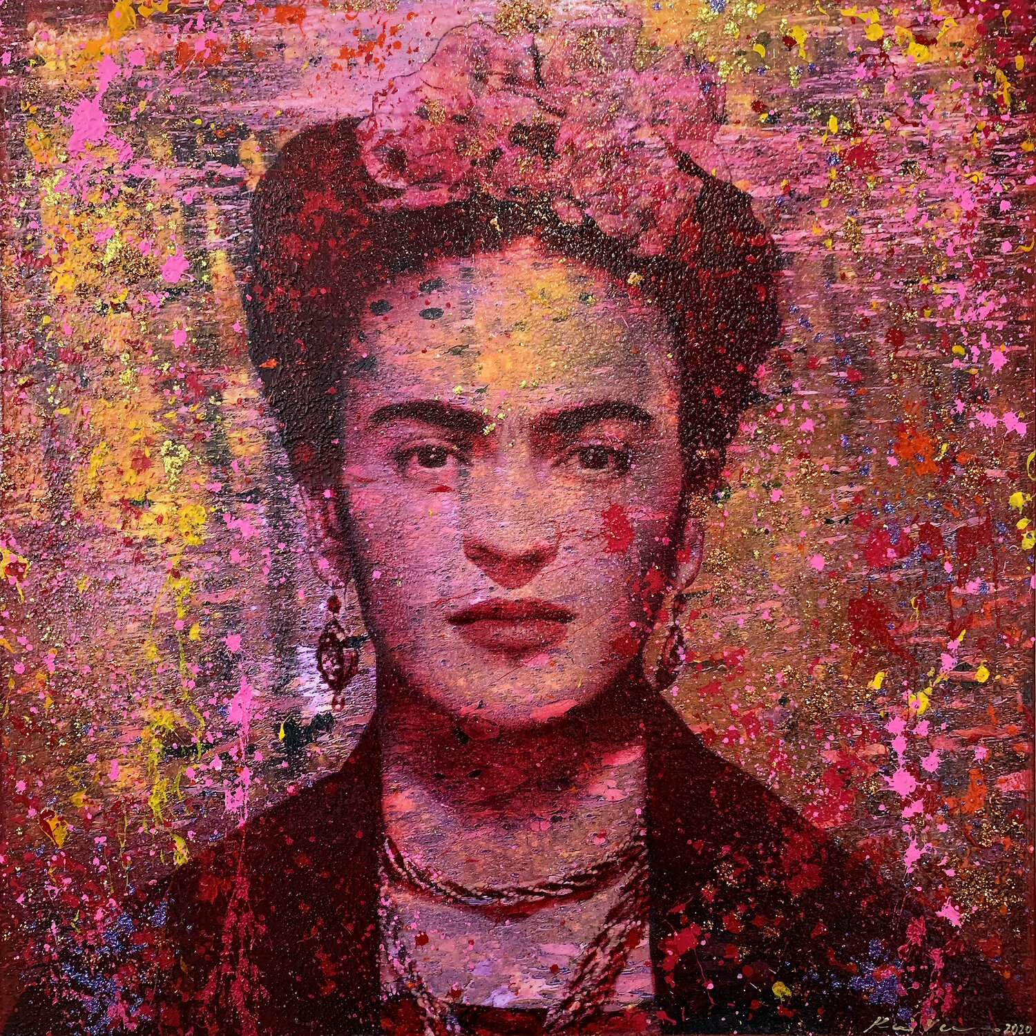 Frida Kahlo von Karin Vermeer (2020): Malerei Acryl, Collage auf Leinen