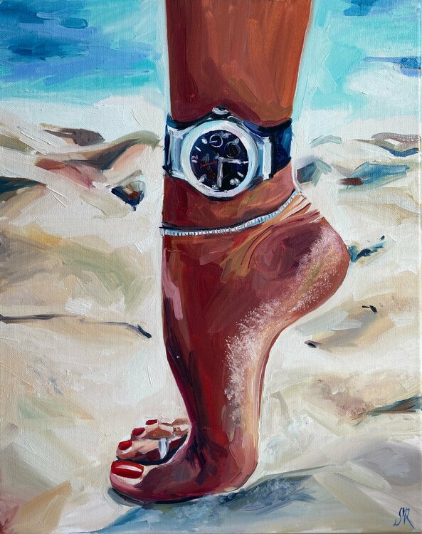 WATCHES - oil painting, original gift, girl, leg, hublot, office