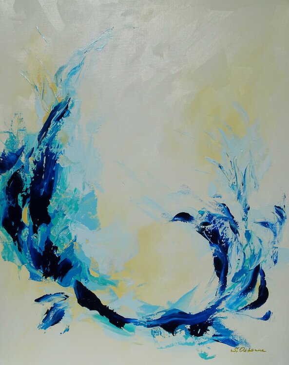 Abstract painting on canvas. Floral Modern Art. Blue On White Background.  by Sveta Osborne (12) : Painting Acrylic on Canvas - SINGULART