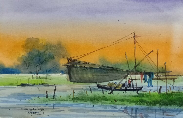 Boat -07 by Nazmus Sakim (2020) : Work on paper Watercolor on 