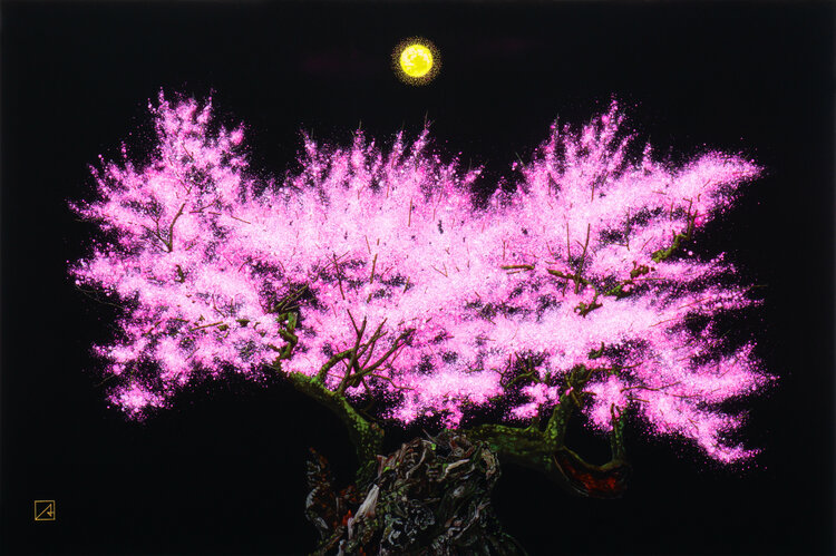 Yamataka Jindai Zakura Margins Of The Sakura Full Bloom 山高神代櫻 桜花爛漫の余白 By Akihiro Mitsumoto 21 Painting Oil Gilding On Canvas Singulart