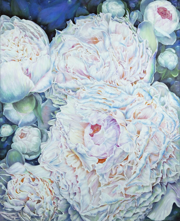 FLORES. PEONIAS BLANCAS. by Anastasia Woron (2021) : Painting Oil on Canvas  - SINGULART