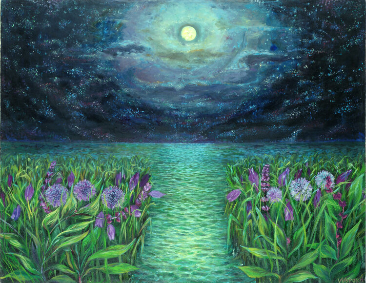 Un mundo místico. Luz de la luna sobre el mar. by Anastasia Woron (2003) :  Painting Oil on Canvas - SINGULART