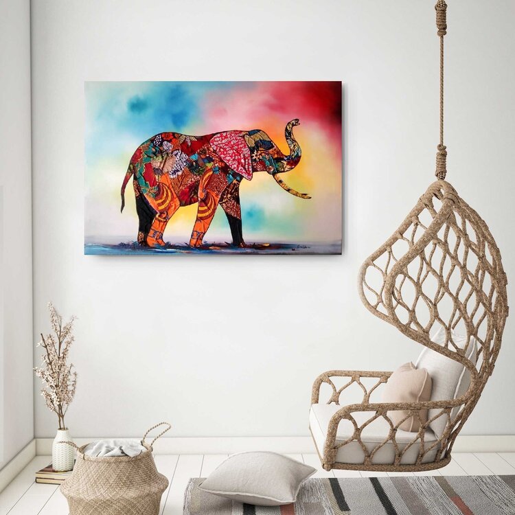 African elephant, mixed media wall art by Ema Kato (2022) : Painting ...
