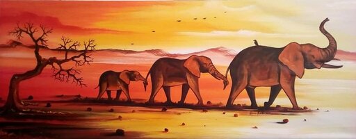 African elephant, mixed media wall art by Ema Kato (2022) : Painting ...