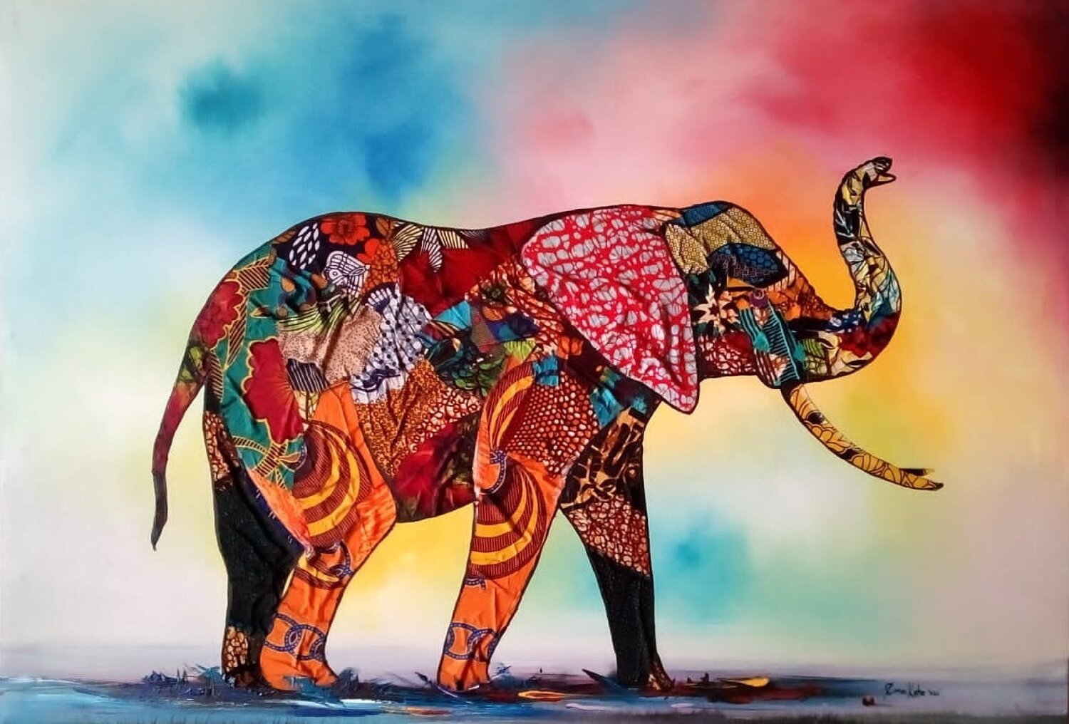 African Elephant, Mixed Media Wall Art By Ema Kato (2022) : Painting ...