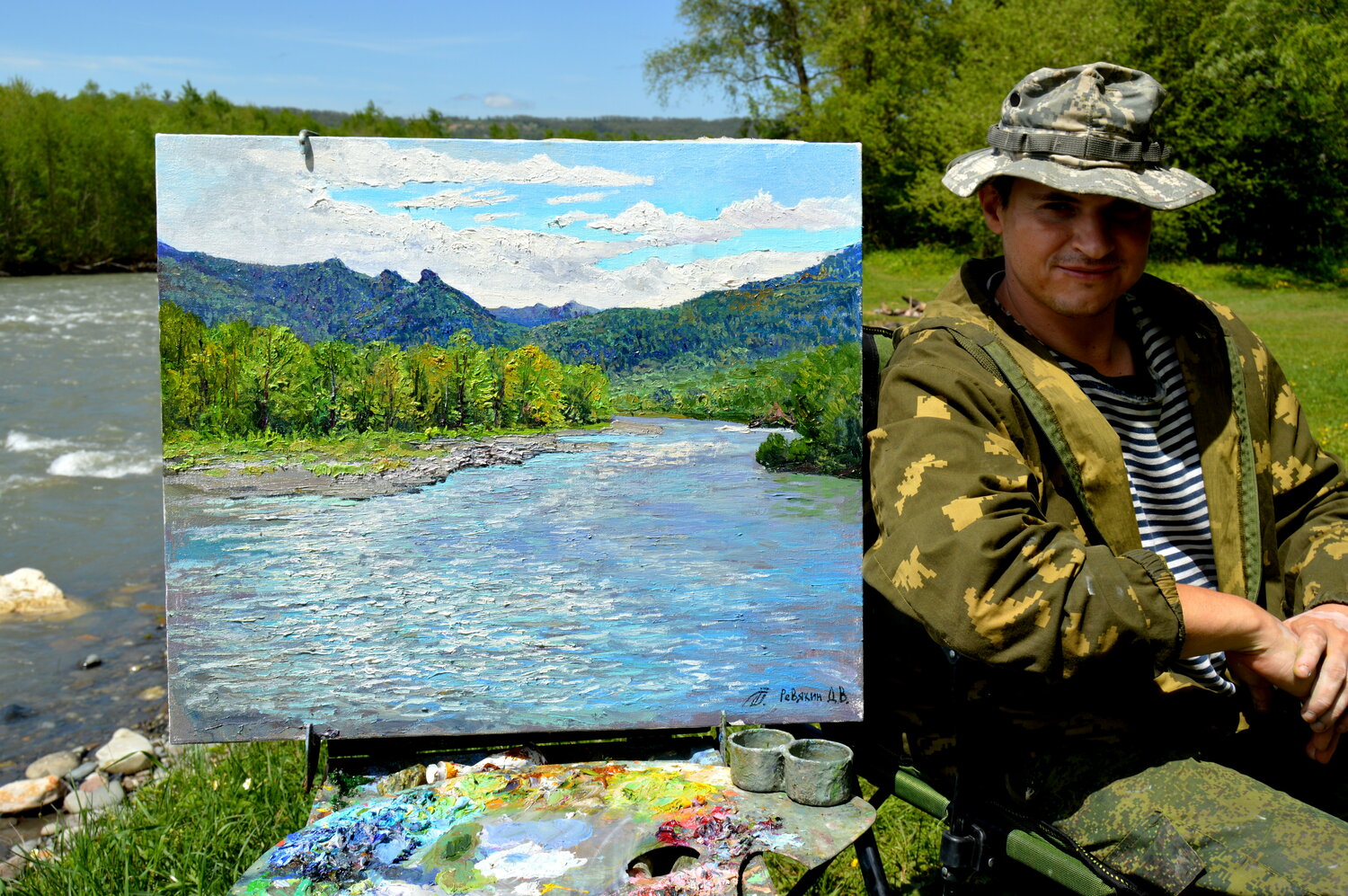 Signed painting mountain river by Dmitry Revyakin (2021) : Painting Oil ...