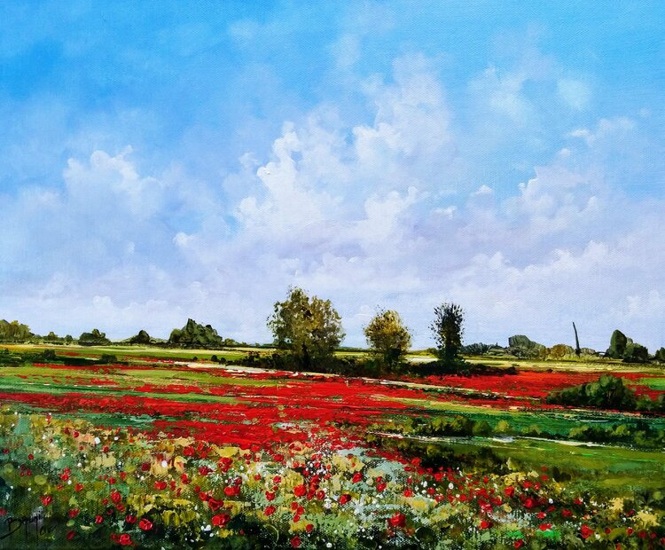 Champ De Coquelicots Un Mois De Mai By Eric Bruni Painting Acrylic On Canvas Singulart