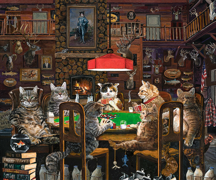 Cats Playing Poker by Julie Pace Hoff (2020) Painting Oil on Canvas