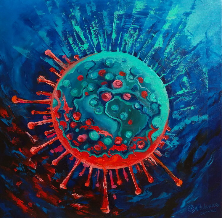 Coronavirus crisis on the Earth. COVID-19 by Olga Nikitina (2020) :  Painting Oil on Canvas - SINGULART