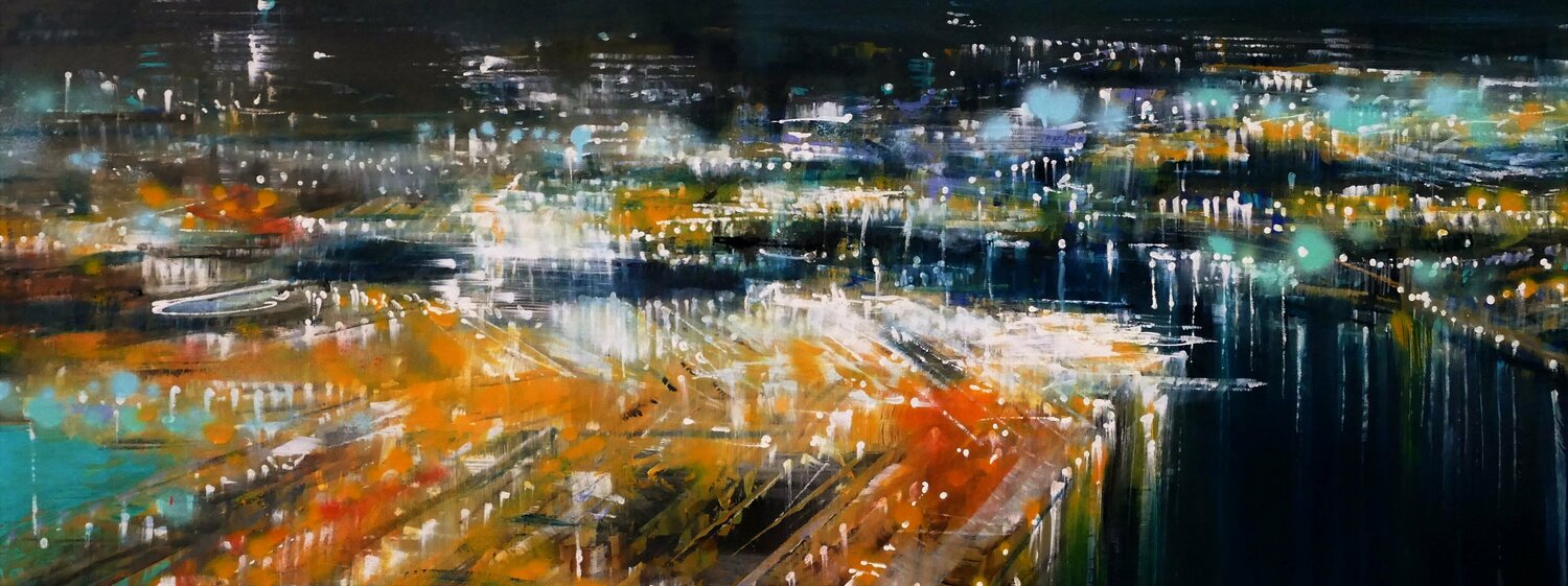 Night Flight Over Port II by Bianca Prettau (2020) : Painting Acrylic ...