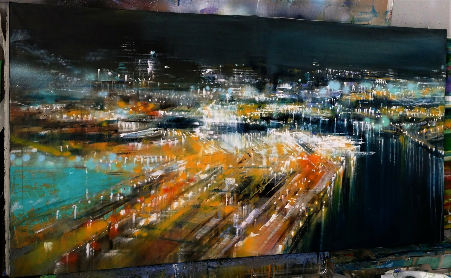 Night Flight Over Port Ii By Bianca Prettau (2020) : Painting Acrylic 