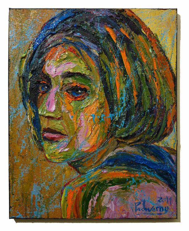 / expressionism portrait face thick gallery figurative folk Original Oil Painting on Gallery Wrapped Stretched Canvas of 20 by 16 by 3/4 in