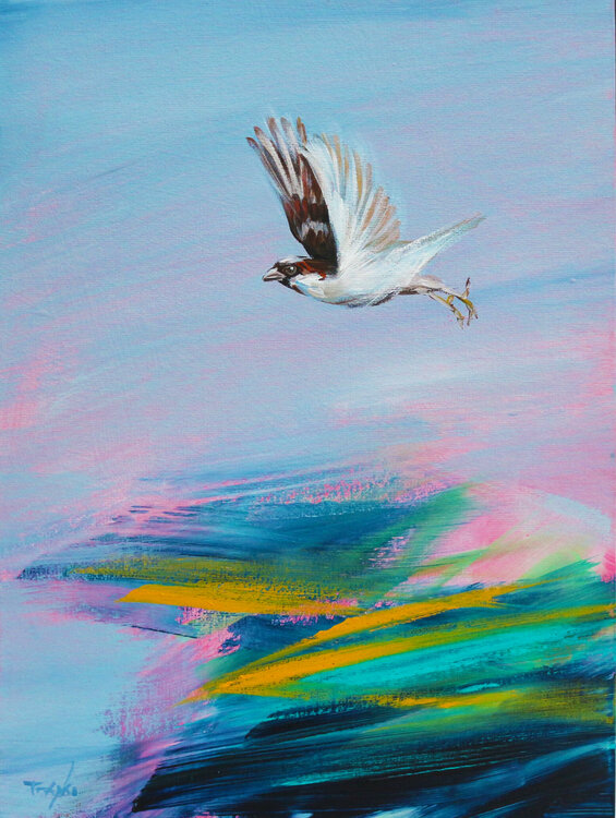 Bird Migration Secrets Flying Bird Morning Landscape Birds In The Sky By Trayko Popov 2019 Painting Acrylic Oil Pastel On Canvas Singulart