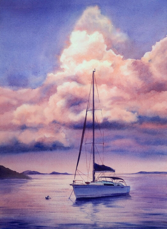 Sailboat Painting Yacht Art Ship Painting Coastal Landscape Seascape Ocean Painting Sea Sea Art Regatta Boat Marine Art Sailing Boat By Olga Beliaeva 2020 Work On Paper Watercolor On Paper Singulart