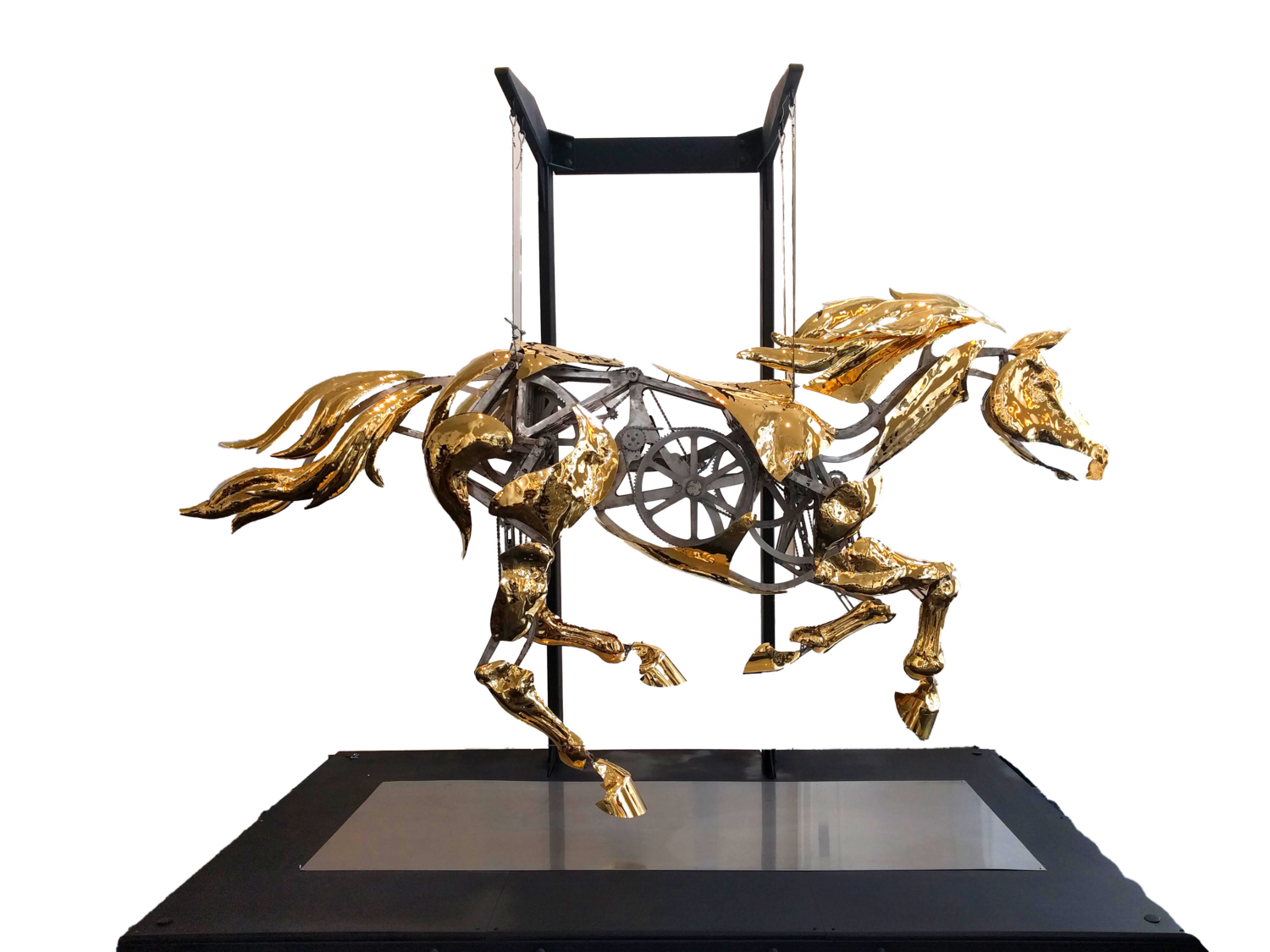 The Golden Mechanical Horse by Adrian Landon (2021) Sculpture Stainless Steel, Steel SINGULART
